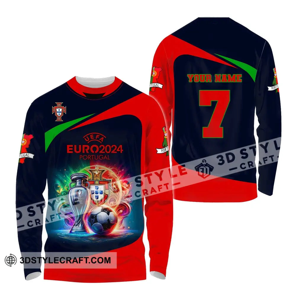 Unisex Shirt Custom Name And Number Portugal Football Euro 2024 Polo Long Sleeve / S T-Shirt