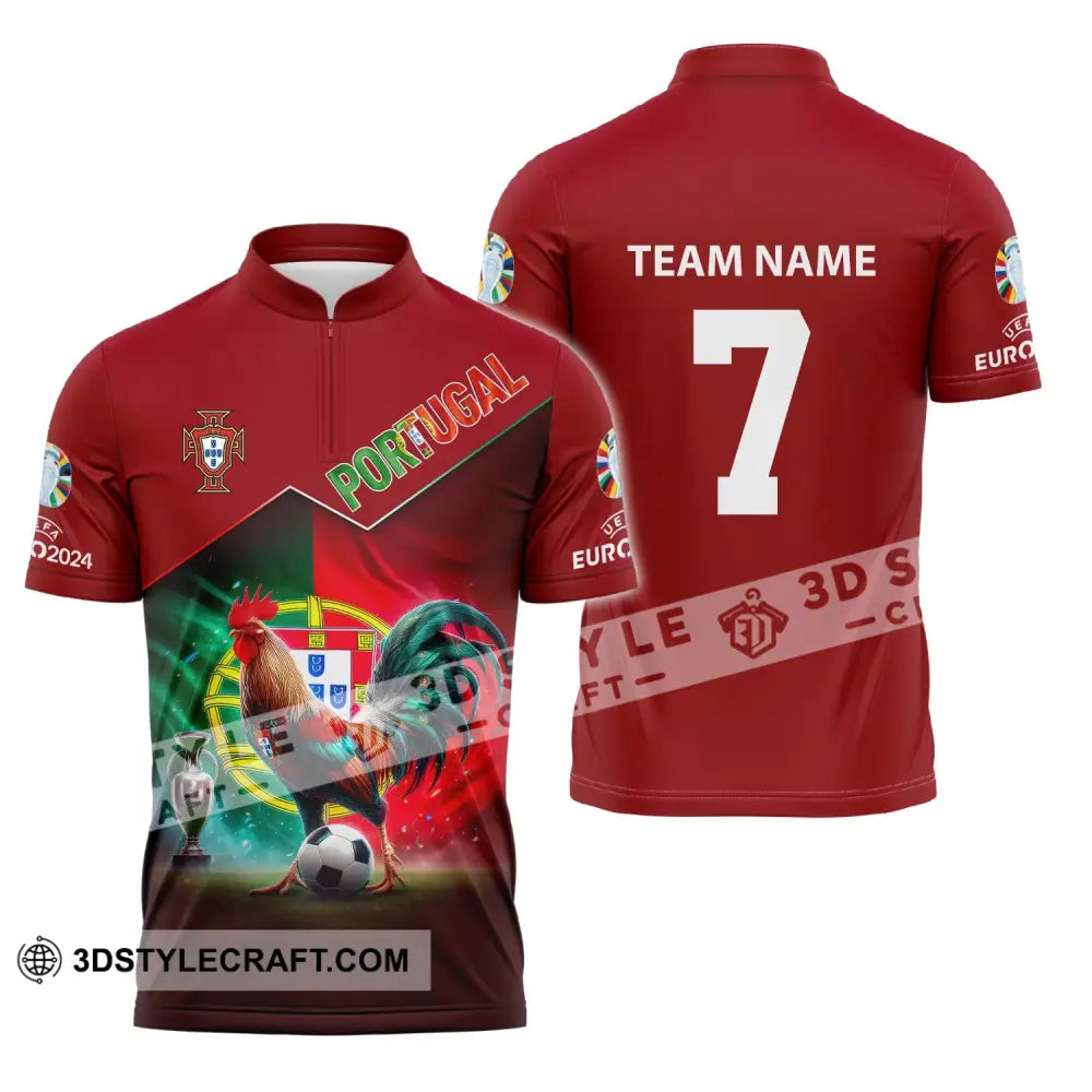 Unisex Shirt Custom Name And Number Portugal Football Euro 2024 Polo Long Sleeve Zipper / S T-Shirt