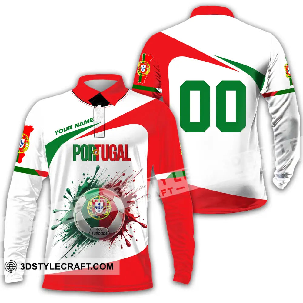 Unisex Shirt - Custom Name And Number Portugal National Team Ball Logo Long Sleeve Polo / S T-Shirt