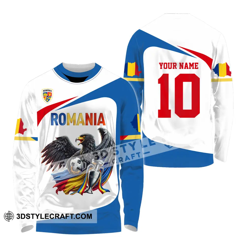 Unisex Shirt - Custom Name And Number Romania Eagle National Team Euro 2024 Cup Ball Long Sleeve /