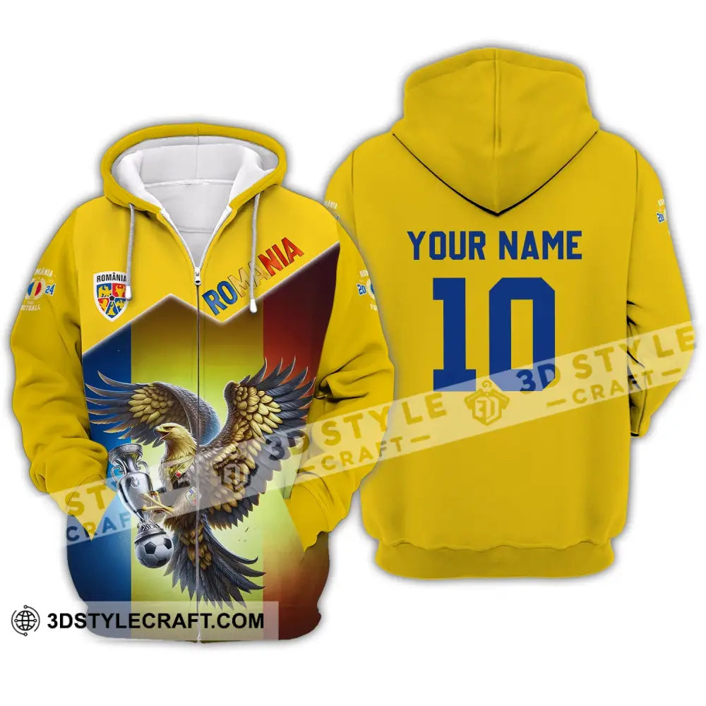 Unisex Shirt - Custom Name And Number Romania Euro 2024 Team Zipper Hoodie / S T-Shirt