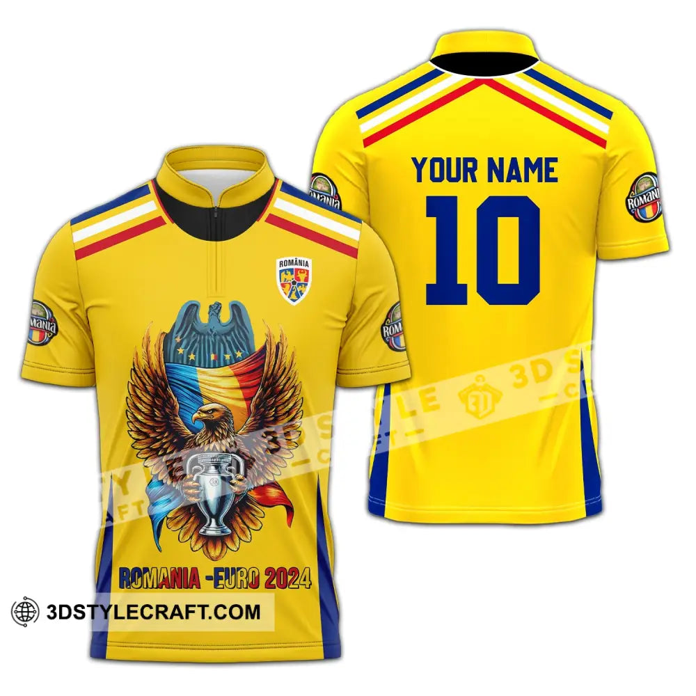 Unisex Shirt - Custom Name And Number Romania Euro 2024 Zipper Polo / S T-Shirt