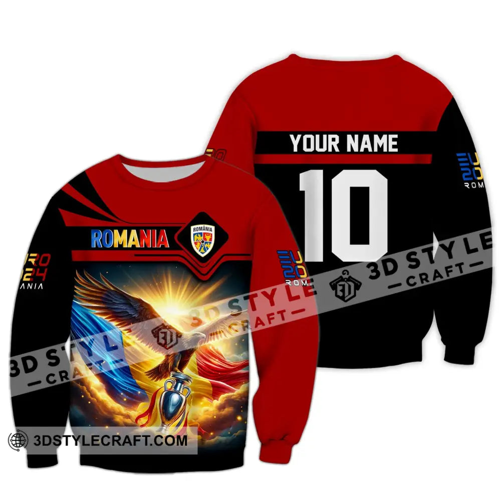 Unisex Shirt Custom Name And Number Romania Football Polo Euro 2024 Hoodie Long Sleeve / S T-Shirt