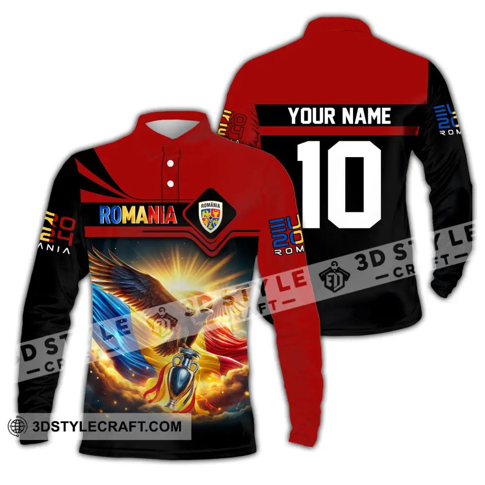 Unisex Shirt Custom Name And Number Romania Football Polo Euro 2024 Hoodie Long Sleeve / S T-Shirt