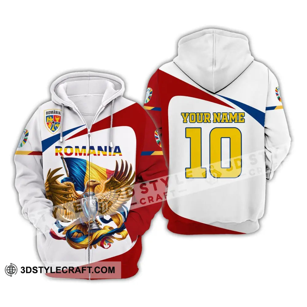 Unisex Shirt Custom Name And Number Romania Football Polo Euro 2024 Hoodie Long Sleeve T-Shirt