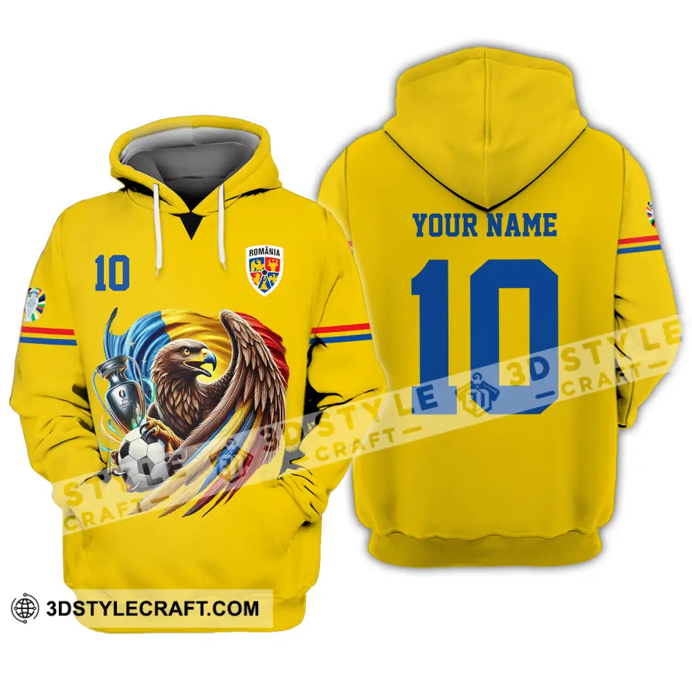 Unisex Shirt - Custom Name And Number Romania National Team Euro 2024 Cup Ball Hoodie / S T-Shirt