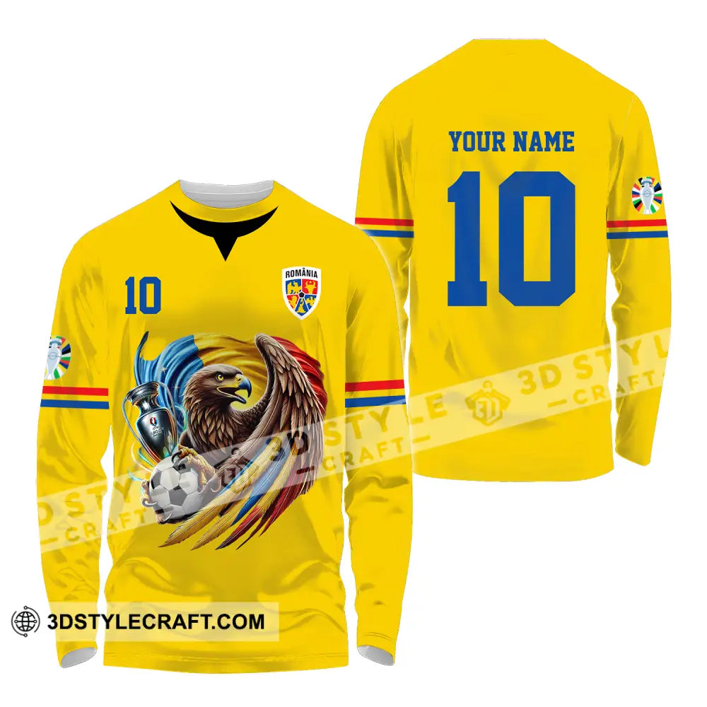 Unisex Shirt - Custom Name And Number Romania National Team Euro 2024 Cup Ball Long Sleeve / S