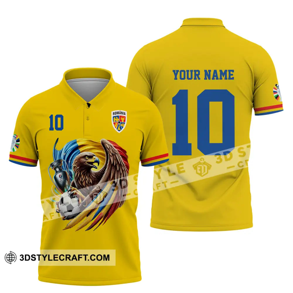 Unisex Shirt - Custom Name And Number Romania National Team Euro 2024 Cup Ball Polo / S T-Shirt