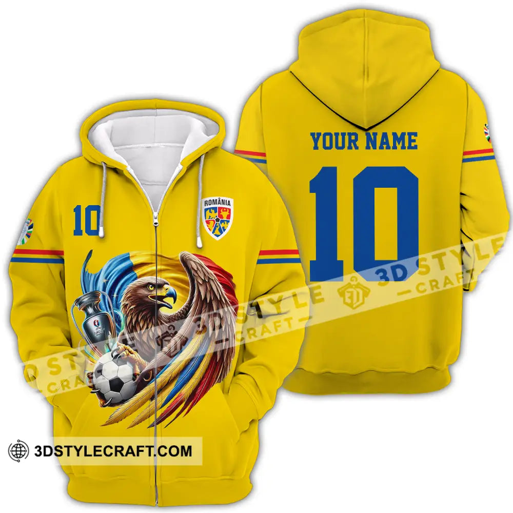 Unisex Shirt - Custom Name And Number Romania National Team Euro 2024 Cup Ball Zipper Hoodie / S