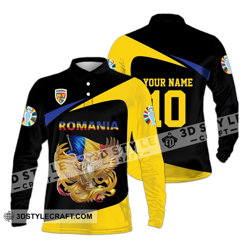 Unisex Shirt - Custom Name And Number Romania National Team Euro 2024 Long Sleeve Polo / S T-Shirt