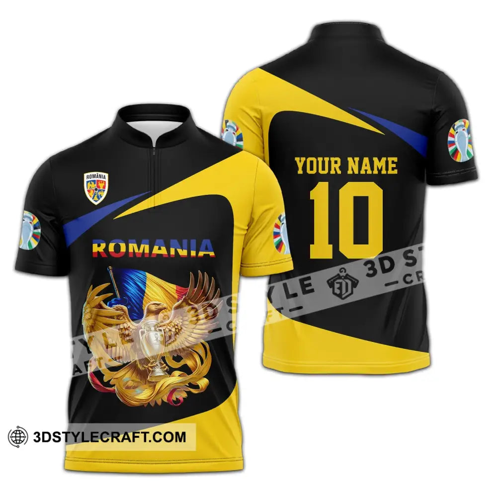 Unisex Shirt - Custom Name And Number Romania National Team Euro 2024 Zipper Polo / S T-Shirt