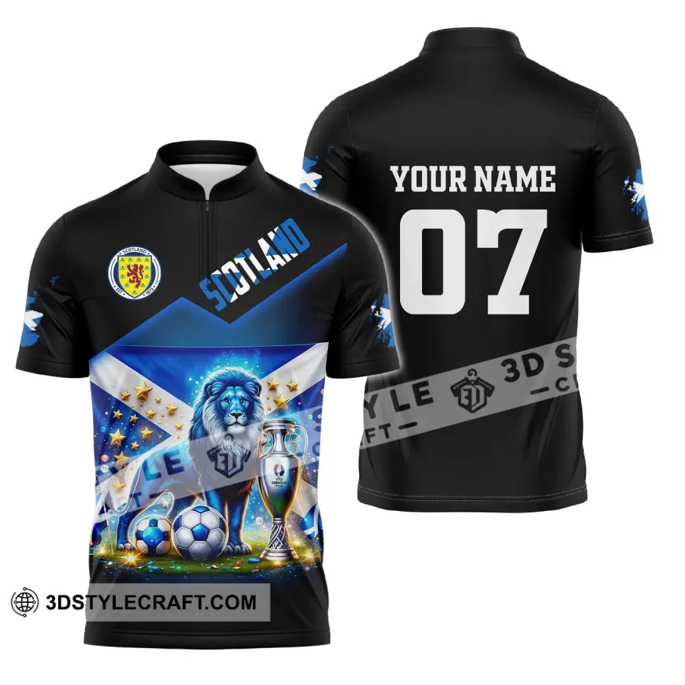 Unisex Shirt Custom Name And Number Scotland Football Euro 2024 Polo Long Sleeve Zipper / S T-Shirt