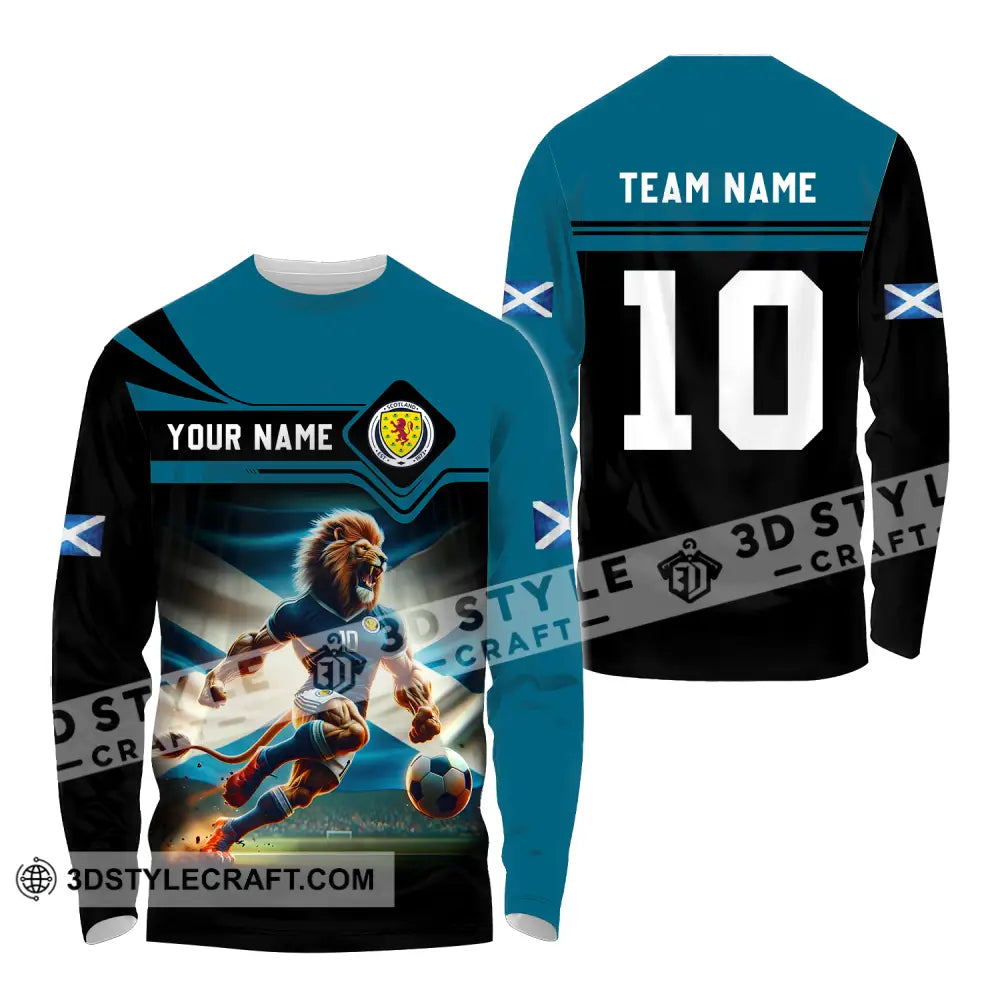 Unisex Shirt - Custom Name And Number Scotland Lion Playing Ball Long Sleeve / S T-Shirt