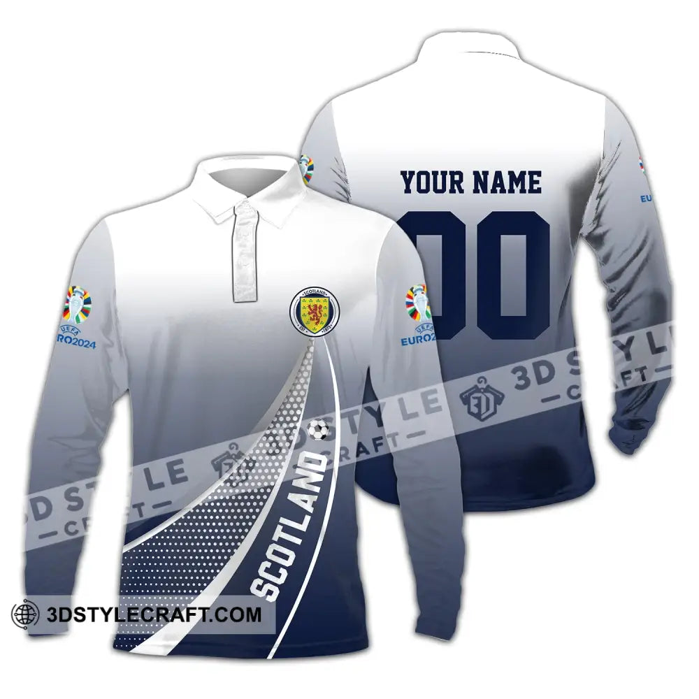 Unisex Shirt - Custom Name And Number Scotland National Team Euro 2024 Long Sleeve Polo / S T-Shirt