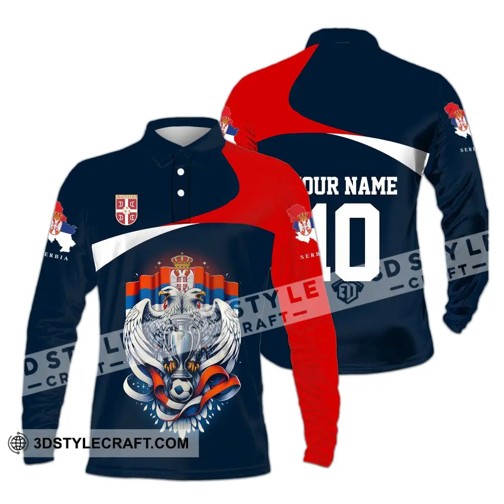 Unisex Shirt - Custom Name And Number Serbia Euro 2024 National Team Long Sleeve Polo / S T-Shirt