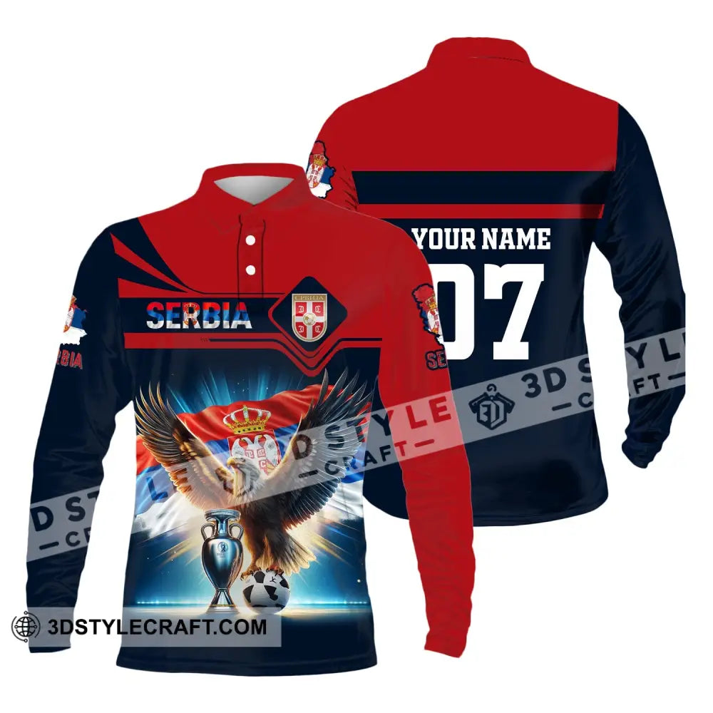 Unisex Shirt Custom Name And Number Serbia Football Polo Euro 2024 Hoodie Long Sleeve / S T-Shirt