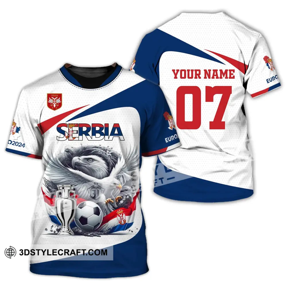 Unisex Shirt Custom Name And Number Serbia Football Polo Euro 2024 Hoodie Long Sleeve T-Shirt / S