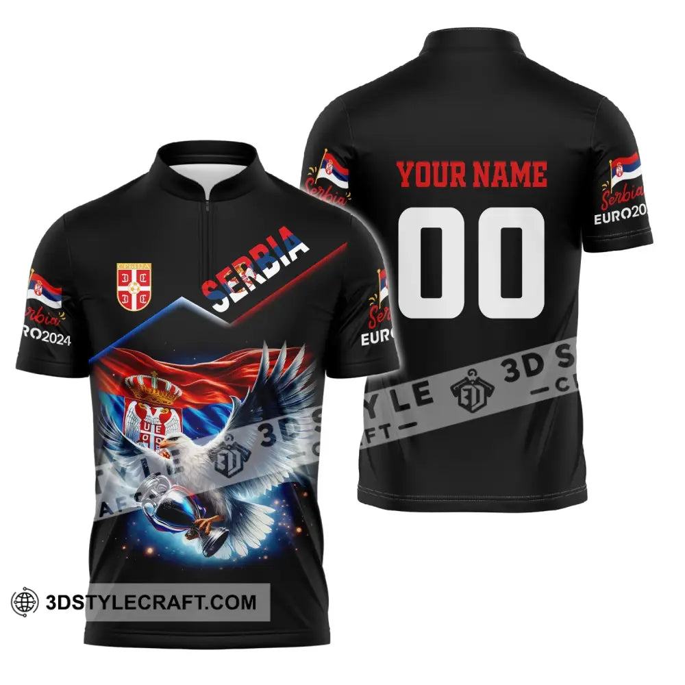 Unisex Shirt Custom Name And Number Serbia Football Polo Long Sleeve Zipper / S T-Shirt