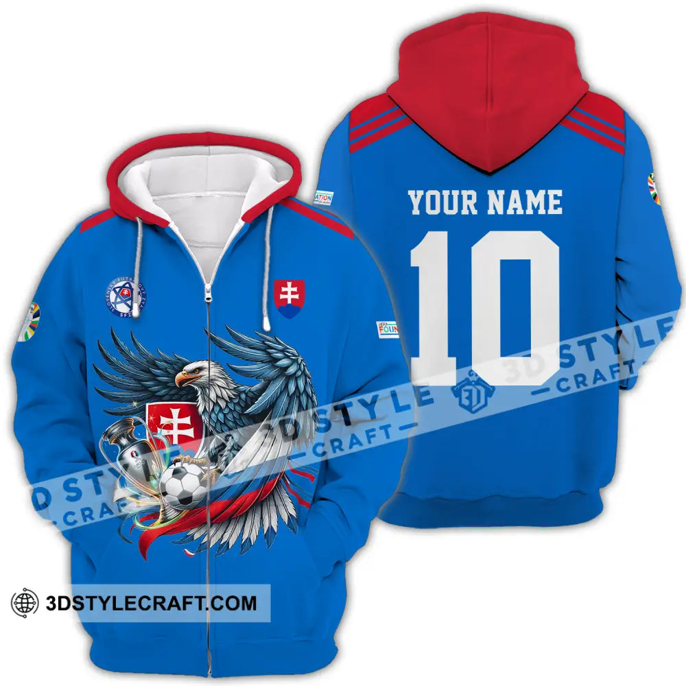 Unisex Shirt - Custom Name And Number Slovakia National Team Blue Euro 2024 Zipper Hoodie / S