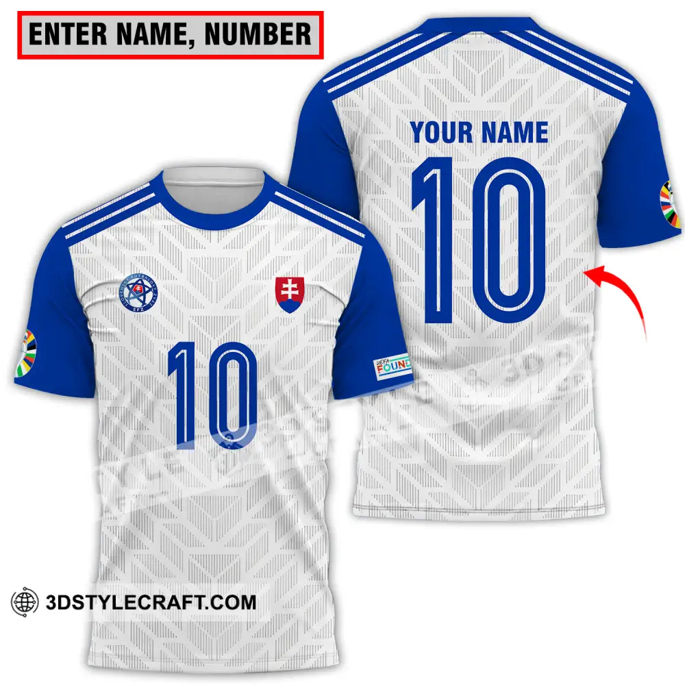 Unisex Shirt - Custom Name And Number Slovakia National Team White Blue Euro 2024 T-Shirt