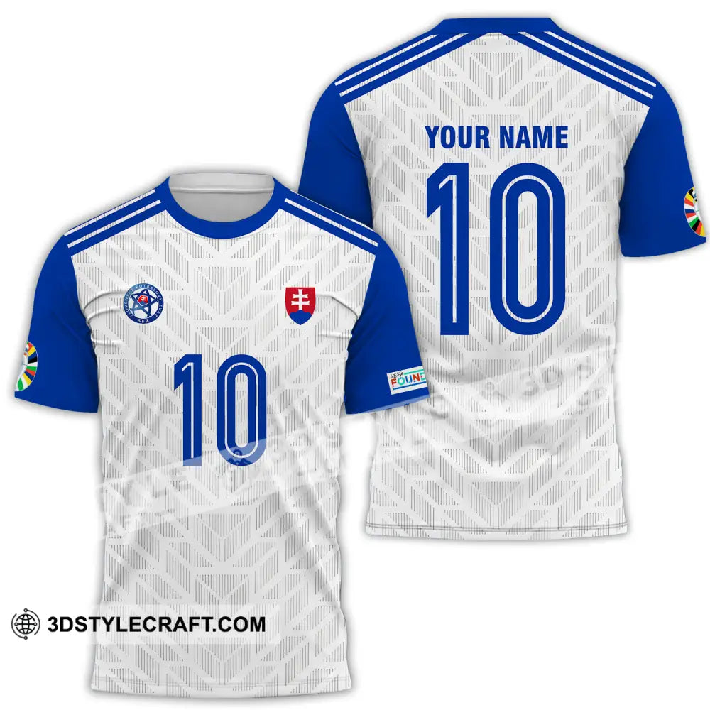 Unisex Shirt - Custom Name And Number Slovakia National Team White Blue Euro 2024 T-Shirt / S