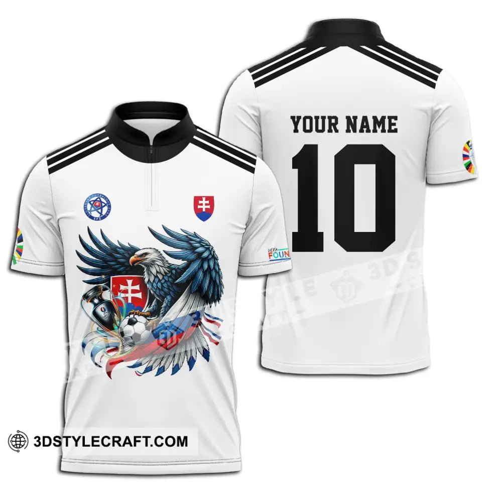 Unisex Shirt - Custom Name And Number Slovakia National Team White Euro 2024 Zipper Polo / S T-Shirt