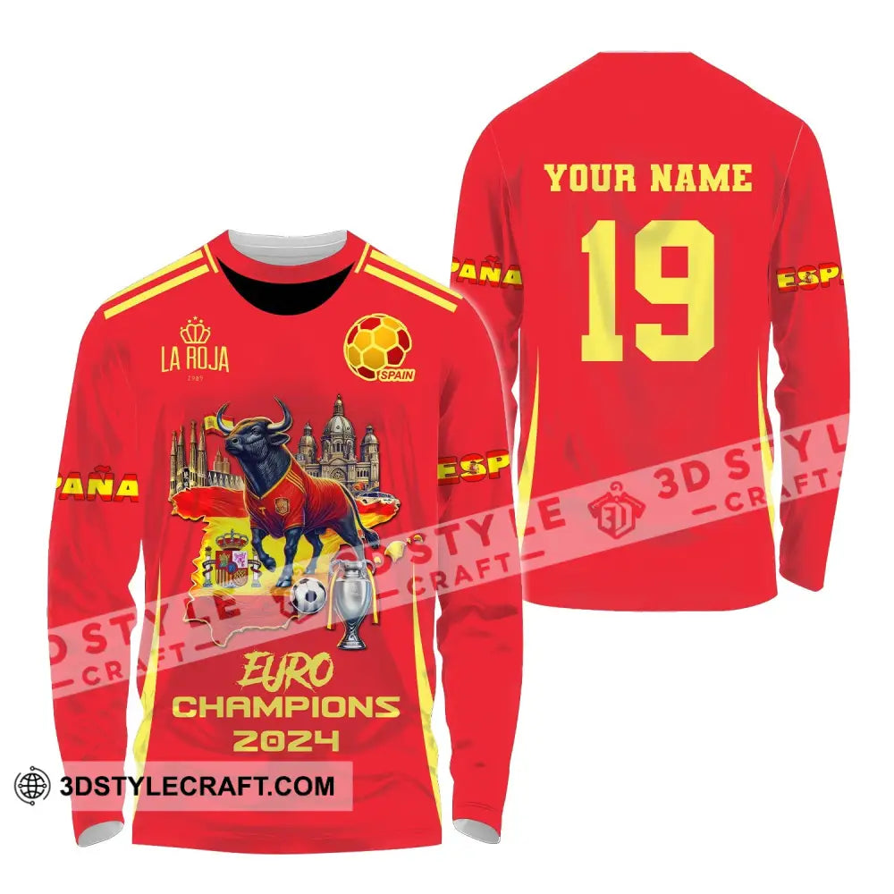 Unisex Shirt Custom Name And Number Spain Football Euro 2024 La Roja 1989 Polo Long Sleeve / S