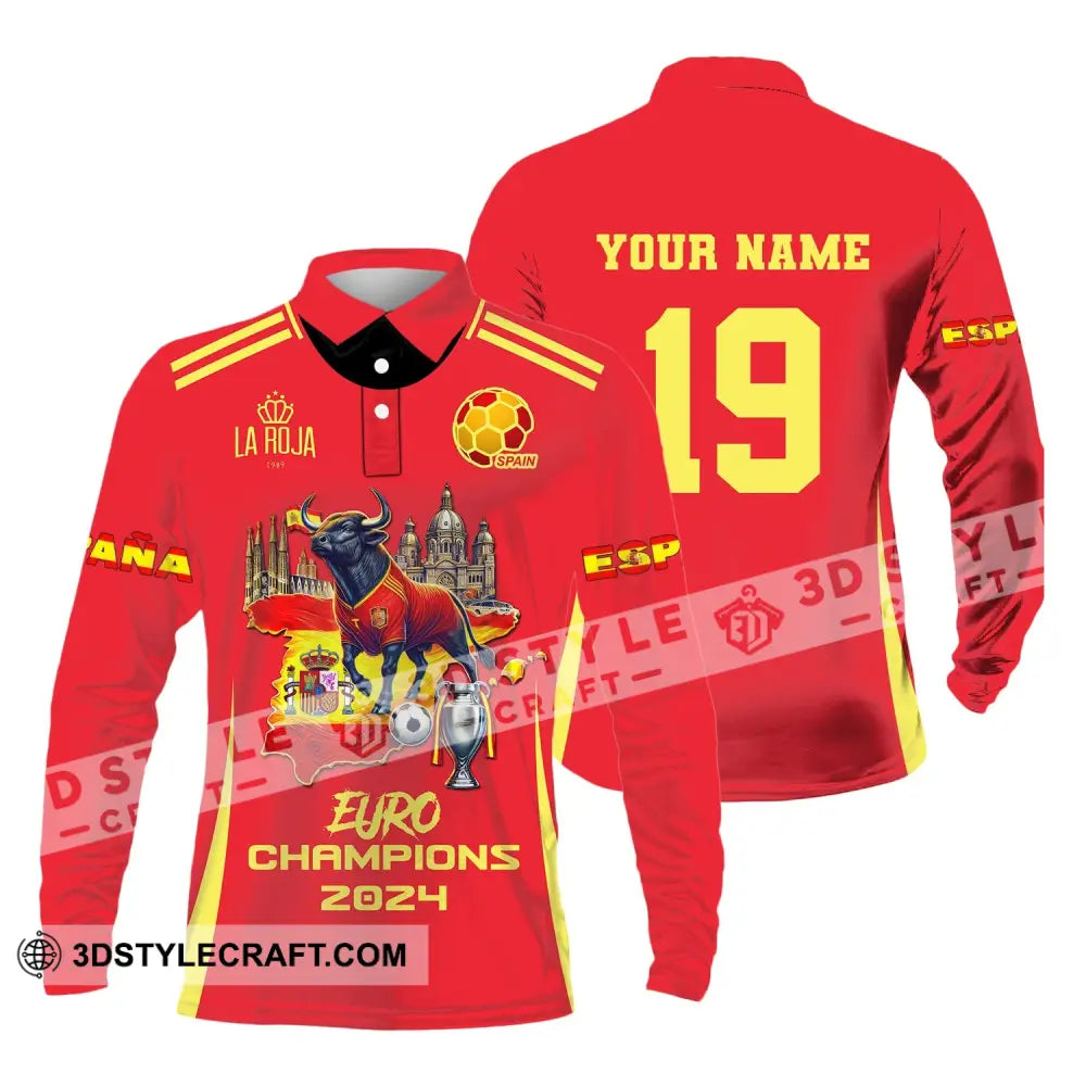 Unisex Shirt Custom Name And Number Spain Football Euro 2024 La Roja 1989 Polo Long Sleeve / S