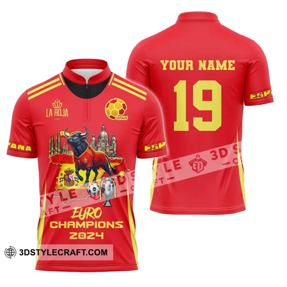 Unisex Shirt Custom Name And Number Spain Football Euro 2024 La Roja 1989 Polo Long Sleeve Zipper /