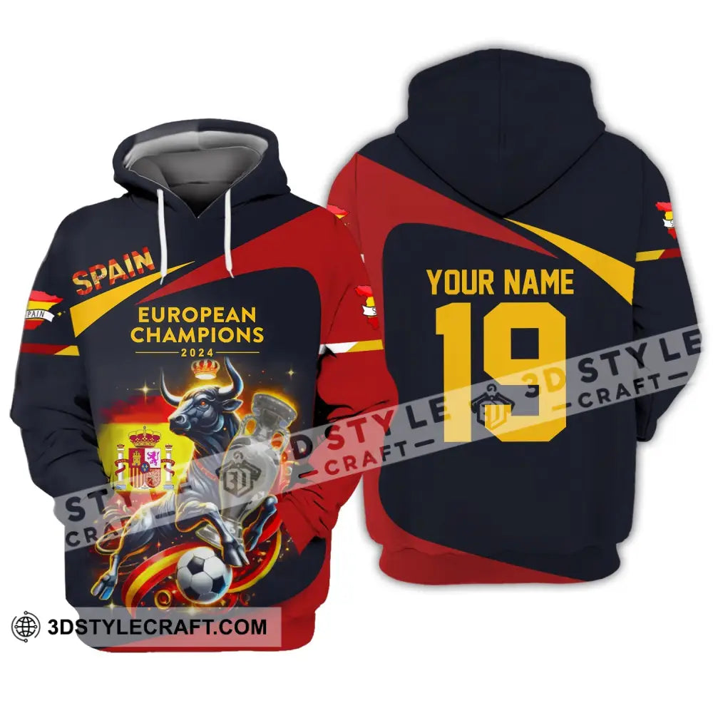 Unisex Shirt Custom Name And Number Spain Football Euro 2024 Polo Long Sleeve Hoodie / S T-Shirt