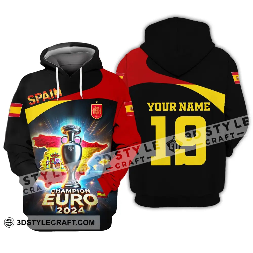 Unisex Shirt Custom Name And Number Spain Football Euro 2024 Polo Long Sleeve Hoodie / S T-Shirt