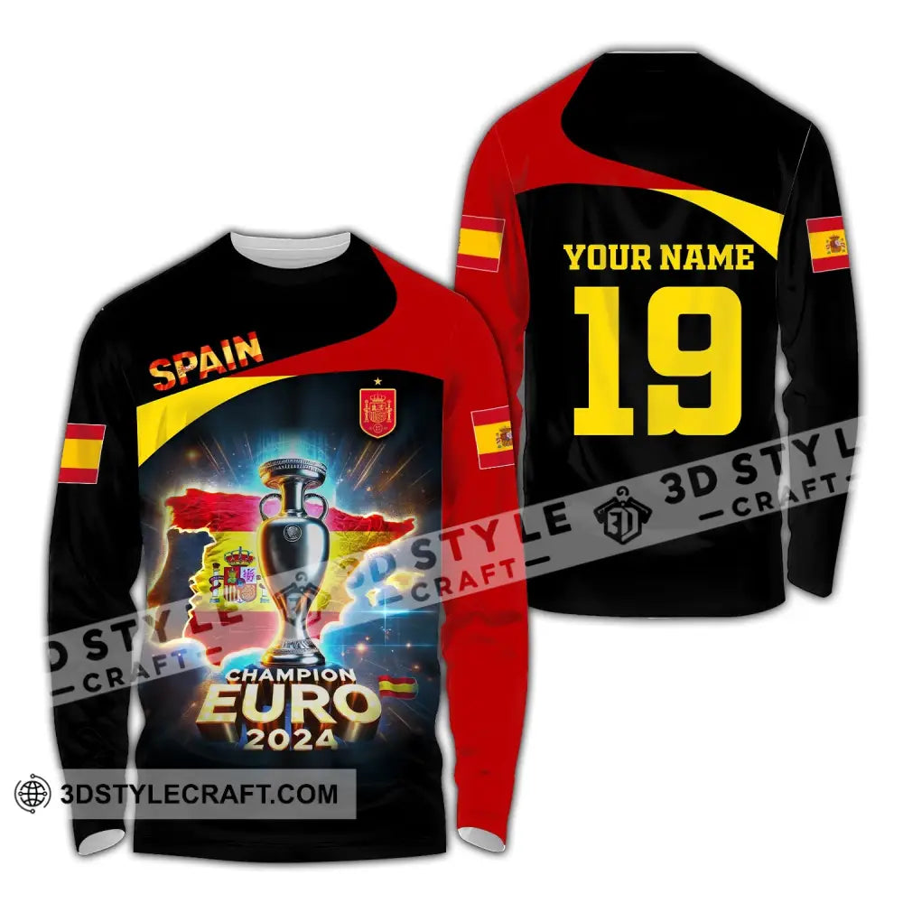 Unisex Shirt Custom Name And Number Spain Football Euro 2024 Polo Long Sleeve / S T-Shirt