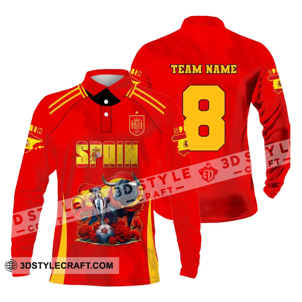 Unisex Shirt Custom Name And Number Spain Football Euro 2024 Polo Long Sleeve / S T-Shirt