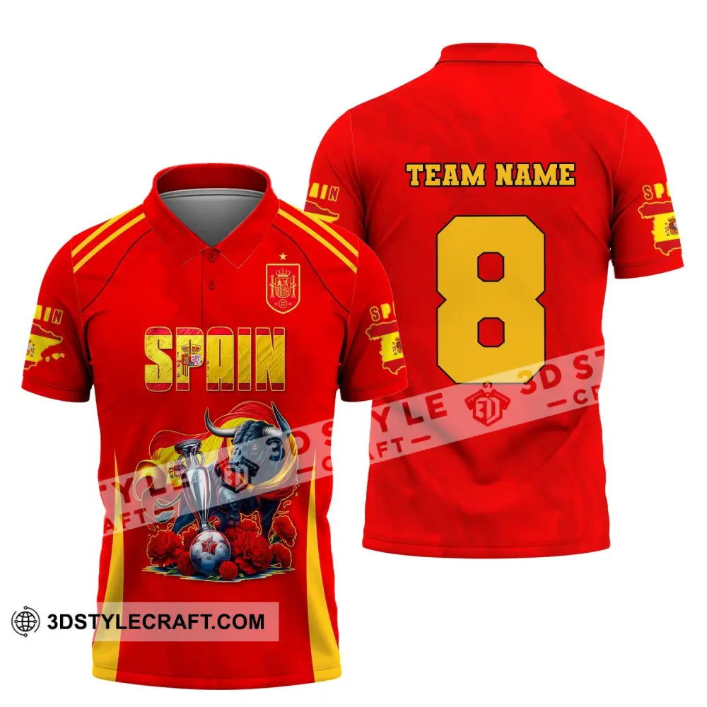 Unisex Shirt Custom Name And Number Spain Football Euro 2024 Polo Long Sleeve / S T-Shirt