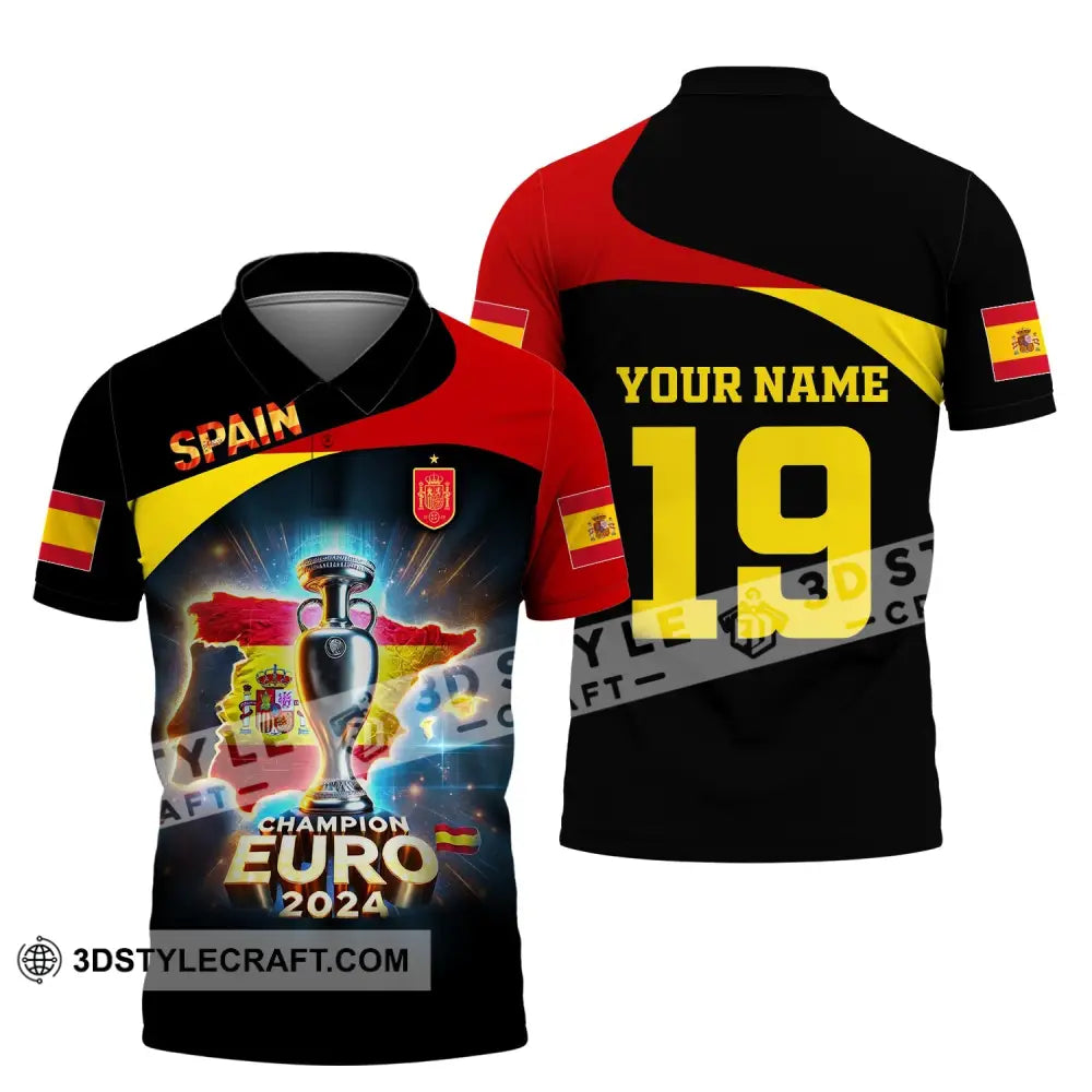 Unisex Shirt Custom Name And Number Spain Football Euro 2024 Polo Long Sleeve / S T-Shirt