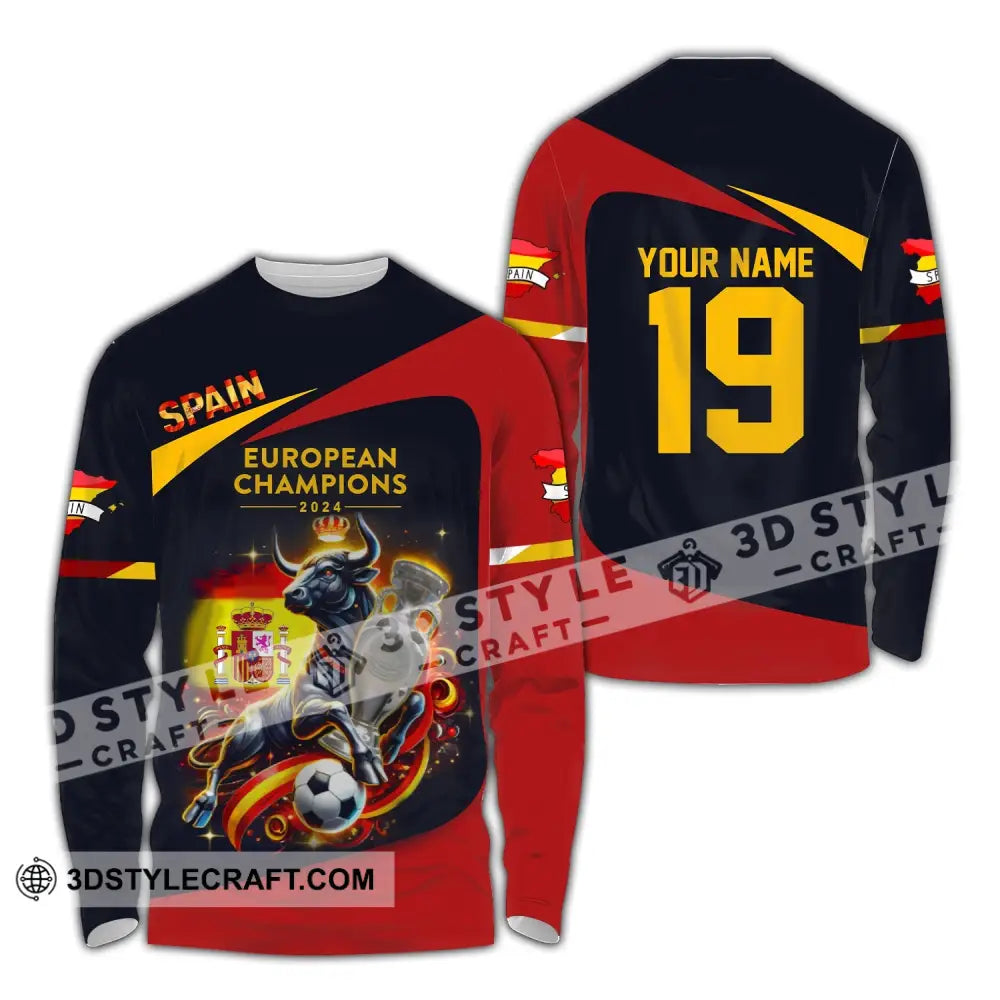 Unisex Shirt Custom Name And Number Spain Football Euro 2024 Polo Long Sleeve / S T-Shirt