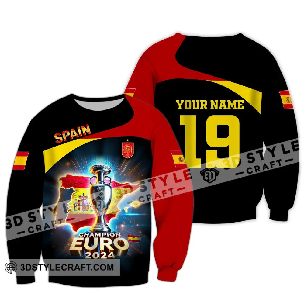 Unisex Shirt Custom Name And Number Spain Football Euro 2024 Polo Long Sleeve / S T-Shirt