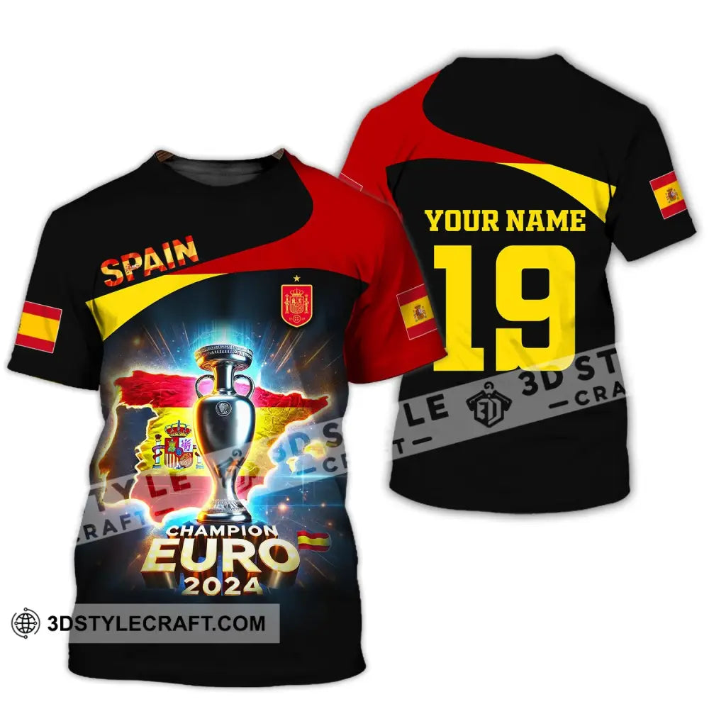 Unisex Shirt Custom Name And Number Spain Football Euro 2024 Polo Long Sleeve T-Shirt / S