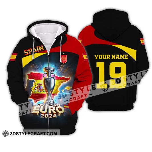 Unisex Shirt Custom Name And Number Spain Football Euro 2024 Polo Long Sleeve Zipper Hoodie / S