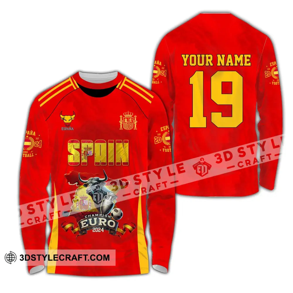 Unisex Shirt Custom Name And Number Spain Football Polo Euro 2024 Hoodie Long Sleeve / S T-Shirt