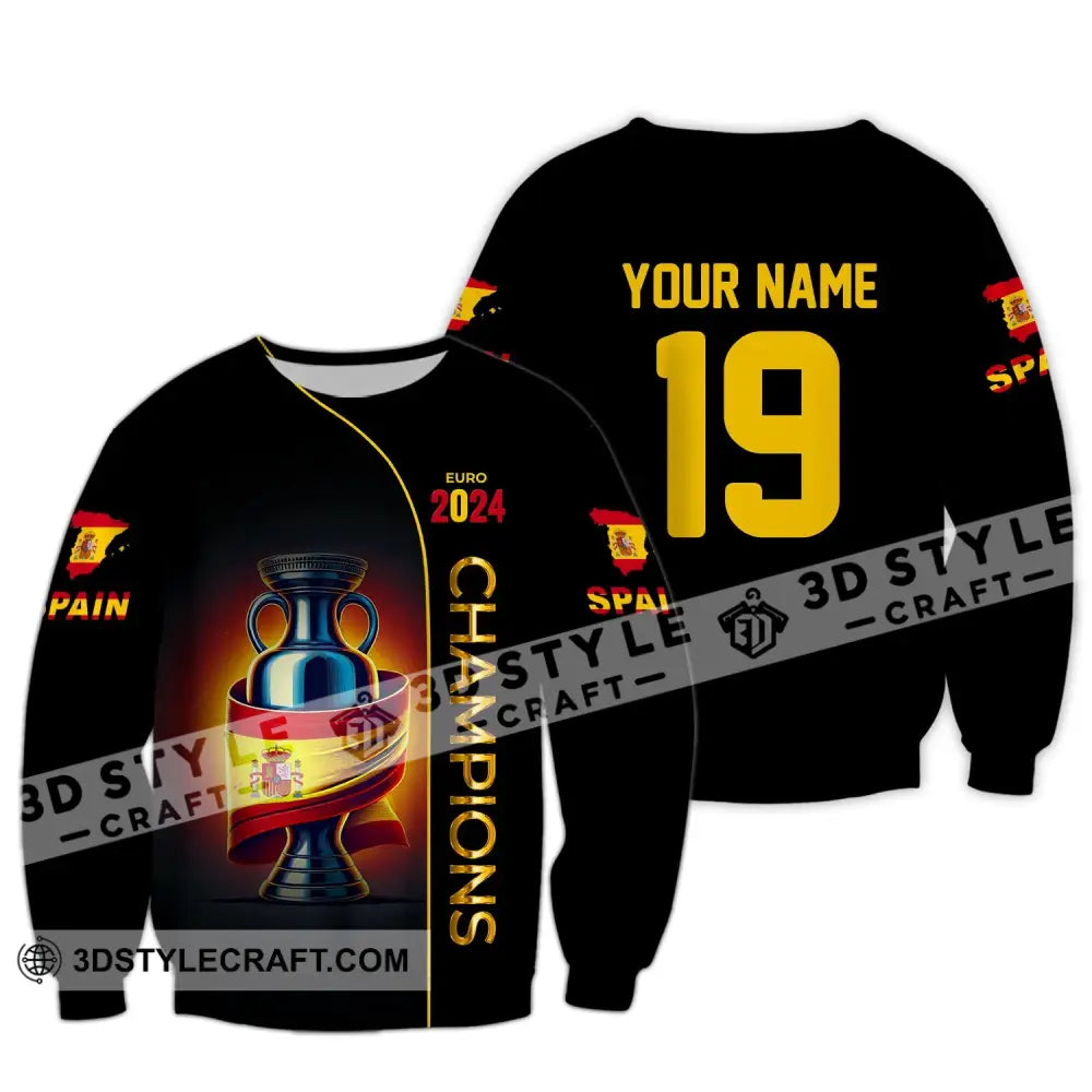 Unisex Shirt Custom Name And Number Spain Football Polo Euro 2024 Hoodie Long Sleeve / S T-Shirt