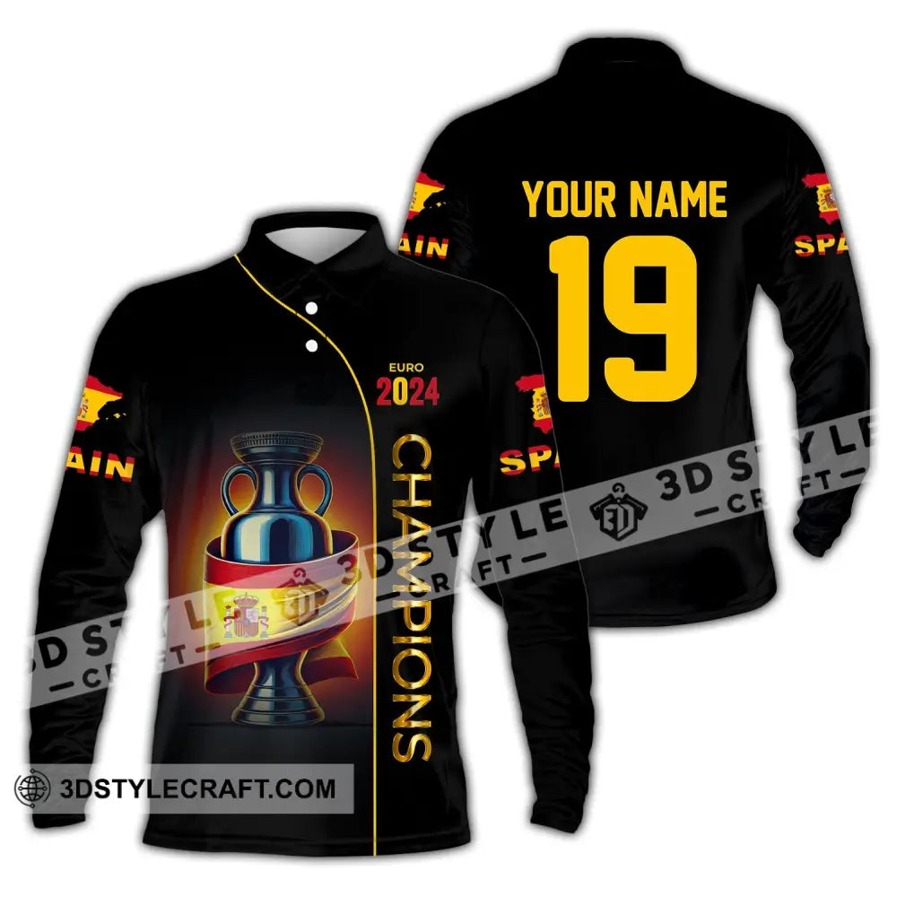 Unisex Shirt Custom Name And Number Spain Football Polo Euro 2024 Hoodie Long Sleeve / S T-Shirt