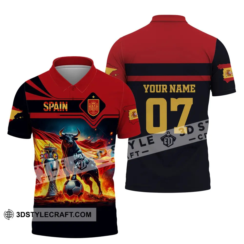 Unisex Shirt Custom Name And Number Spain Football Polo Euro 2024 Hoodie Long Sleeve / S T-Shirt