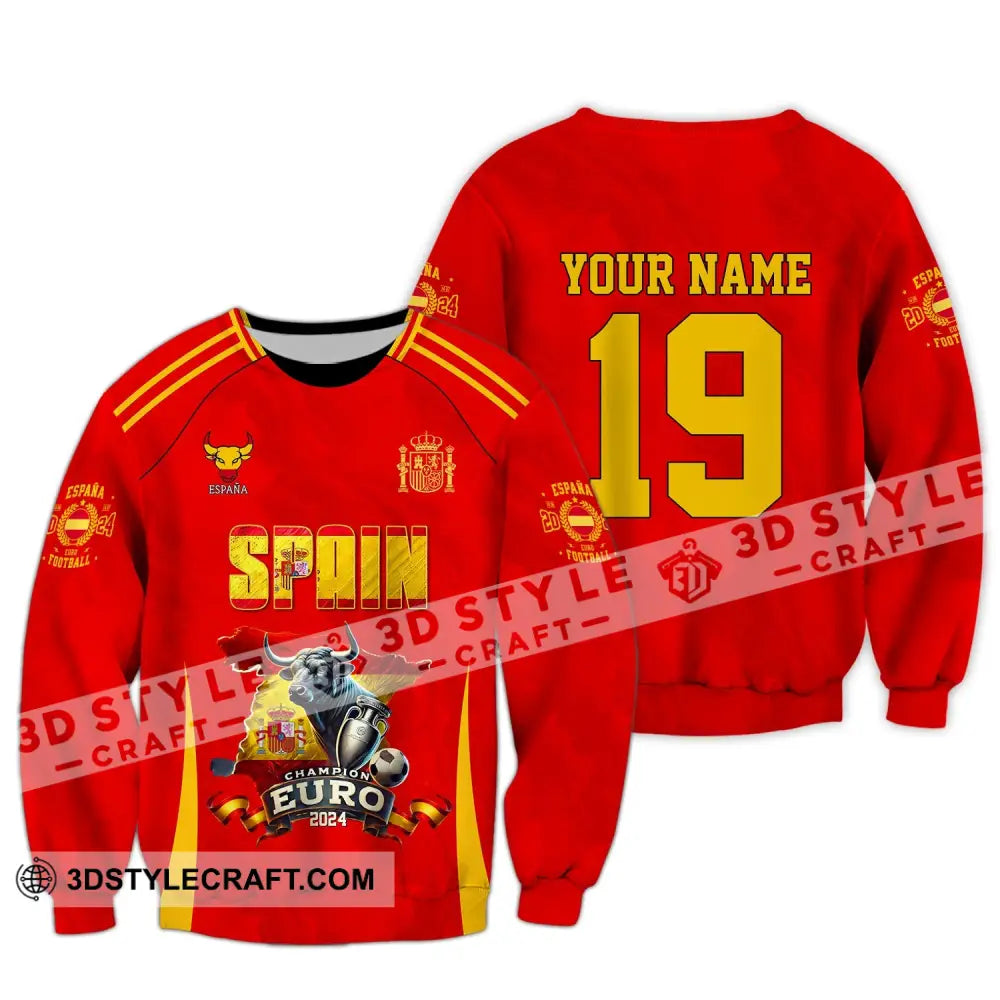 Unisex Shirt Custom Name And Number Spain Football Polo Euro 2024 Hoodie Long Sleeve / S T-Shirt