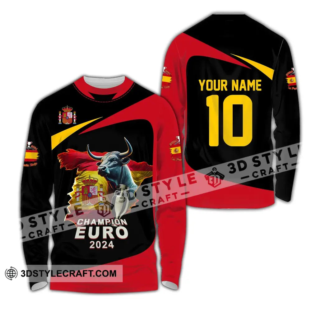 Unisex Shirt Custom Name And Number Spain Football Polo Euro 2024 Hoodie Long Sleeve / S T-Shirt