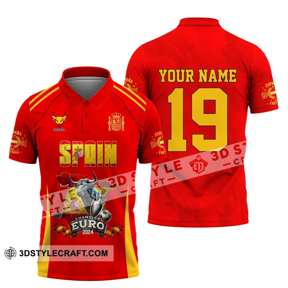 Unisex Shirt Custom Name And Number Spain Football Polo Euro 2024 Hoodie Long Sleeve / S T-Shirt