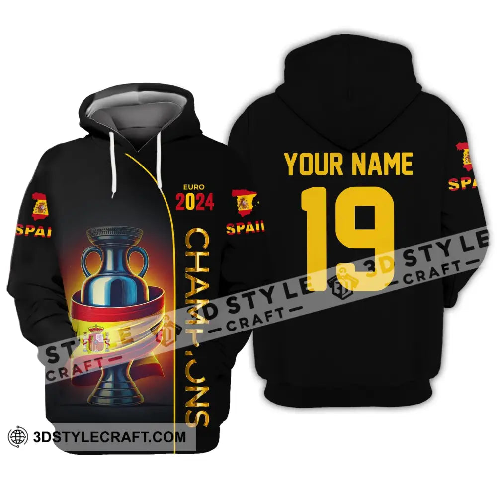 Unisex Shirt Custom Name And Number Spain Football Polo Euro 2024 Hoodie Long Sleeve / S T-Shirt