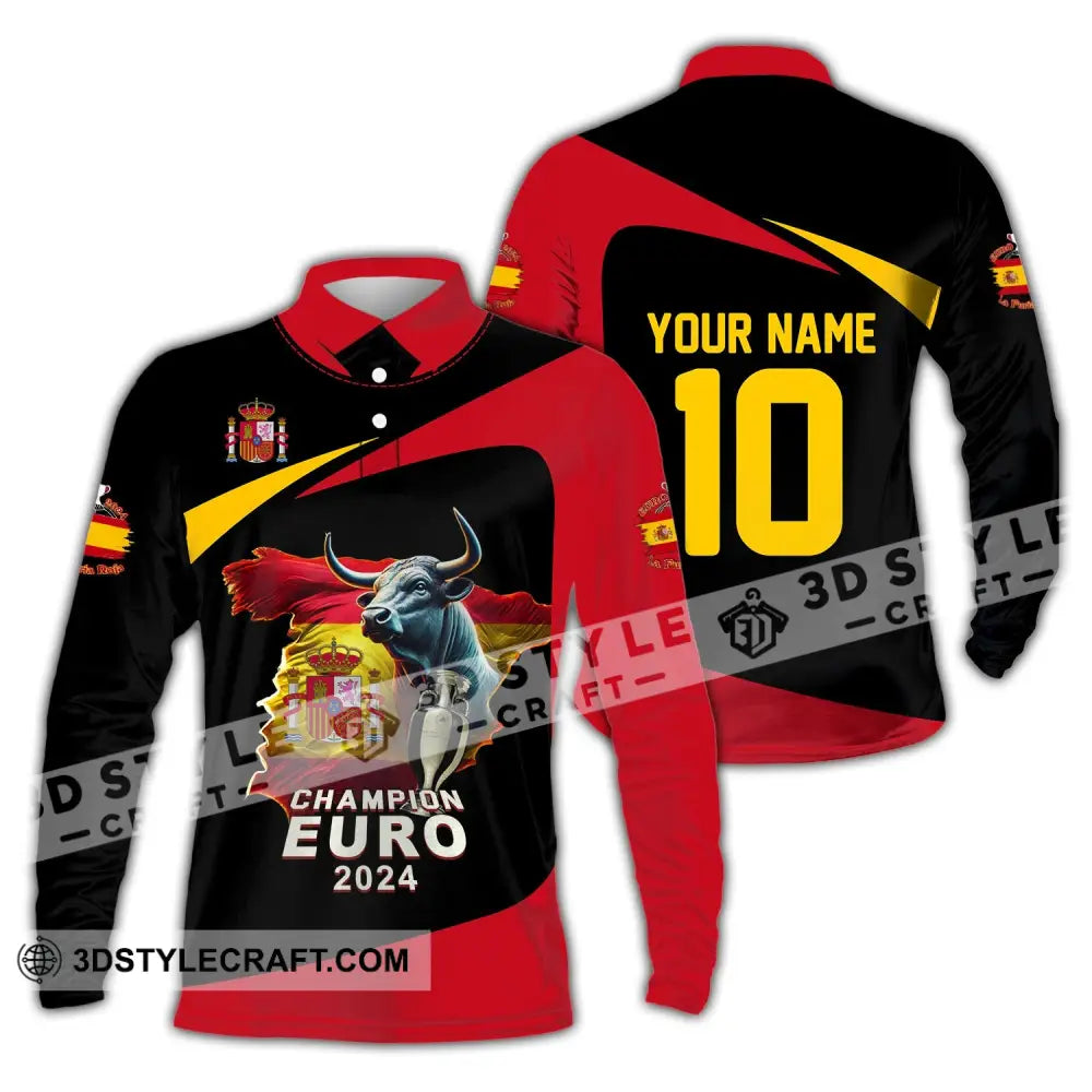 Unisex Shirt Custom Name And Number Spain Football Polo Euro 2024 Hoodie Long Sleeve / S T-Shirt