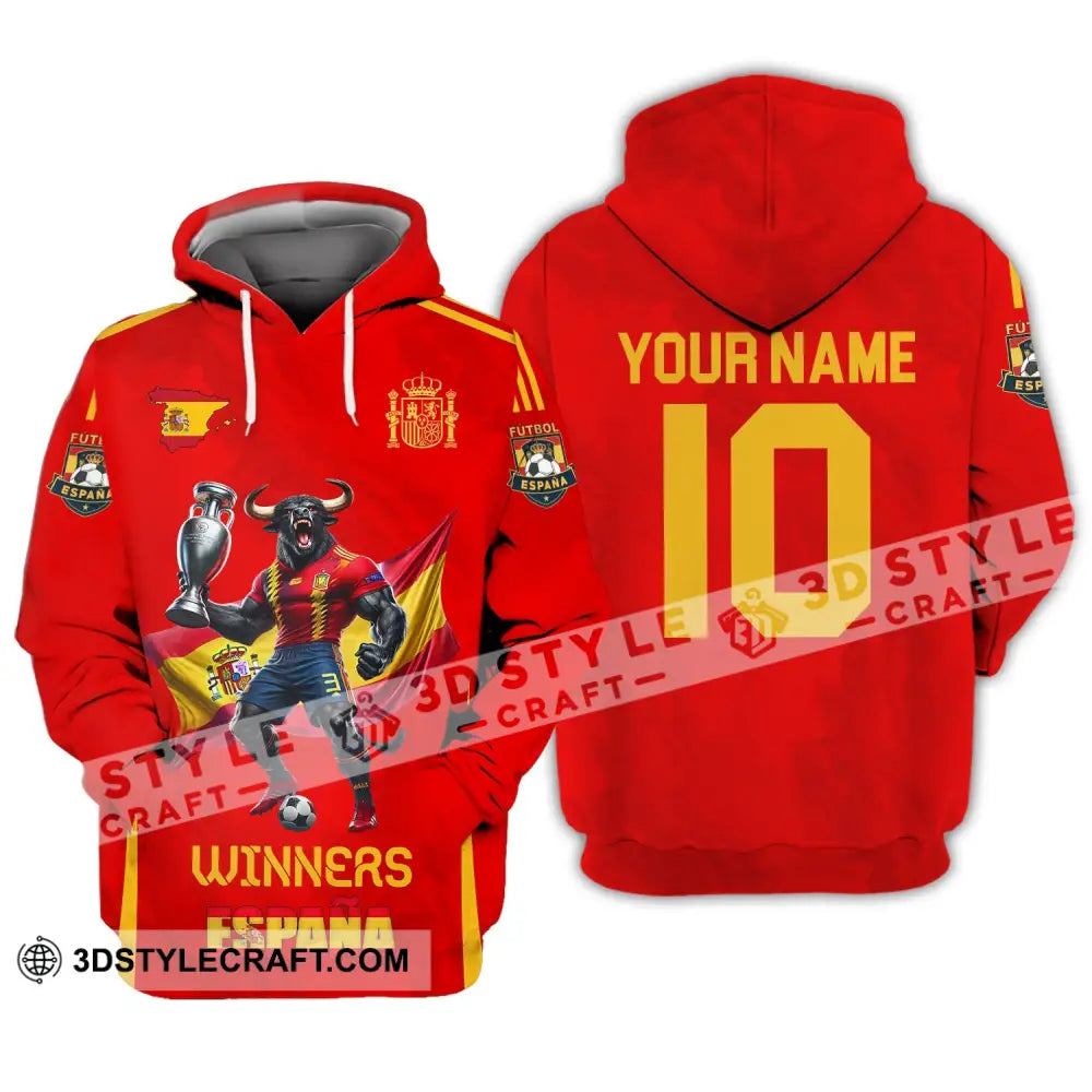 Unisex Shirt Custom Name And Number Spain Football Polo Euro 2024 Hoodie Long Sleeve / S T-Shirt