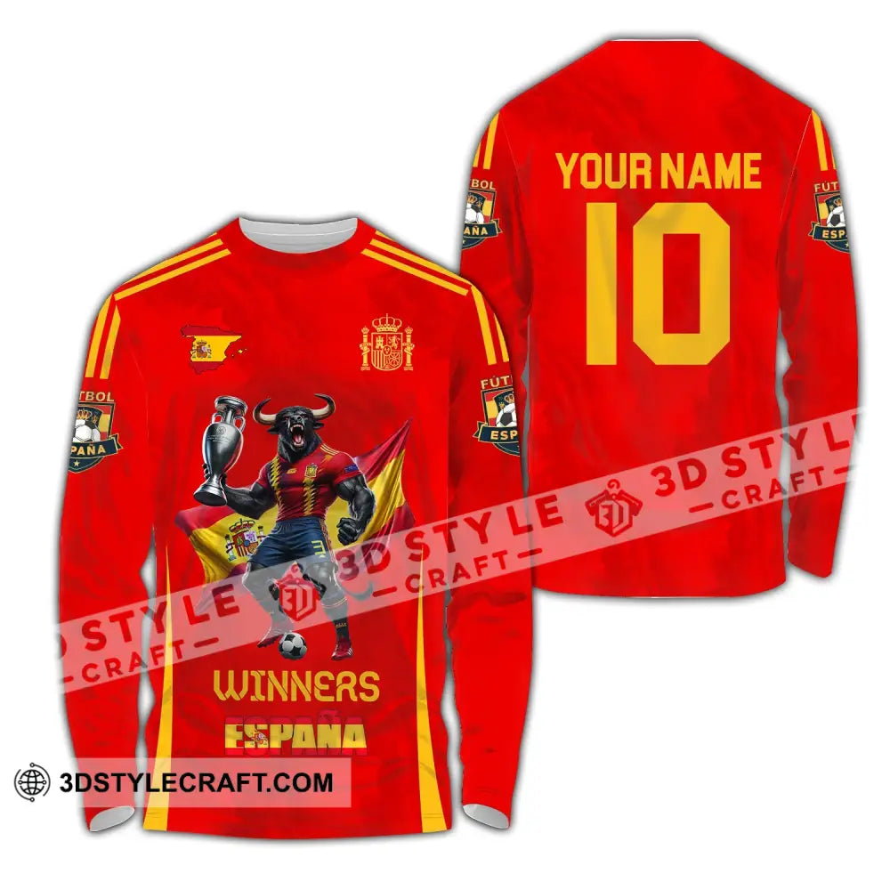 Unisex Shirt Custom Name And Number Spain Football Polo Euro 2024 Hoodie Long Sleeve / S T-Shirt